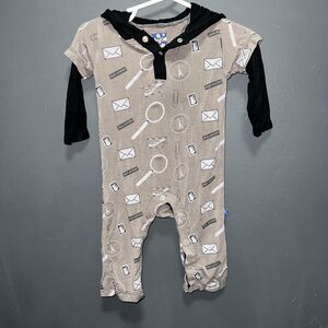 KicKee Pants 0-3m Hooded Romper - Bamboo - Brown - Black